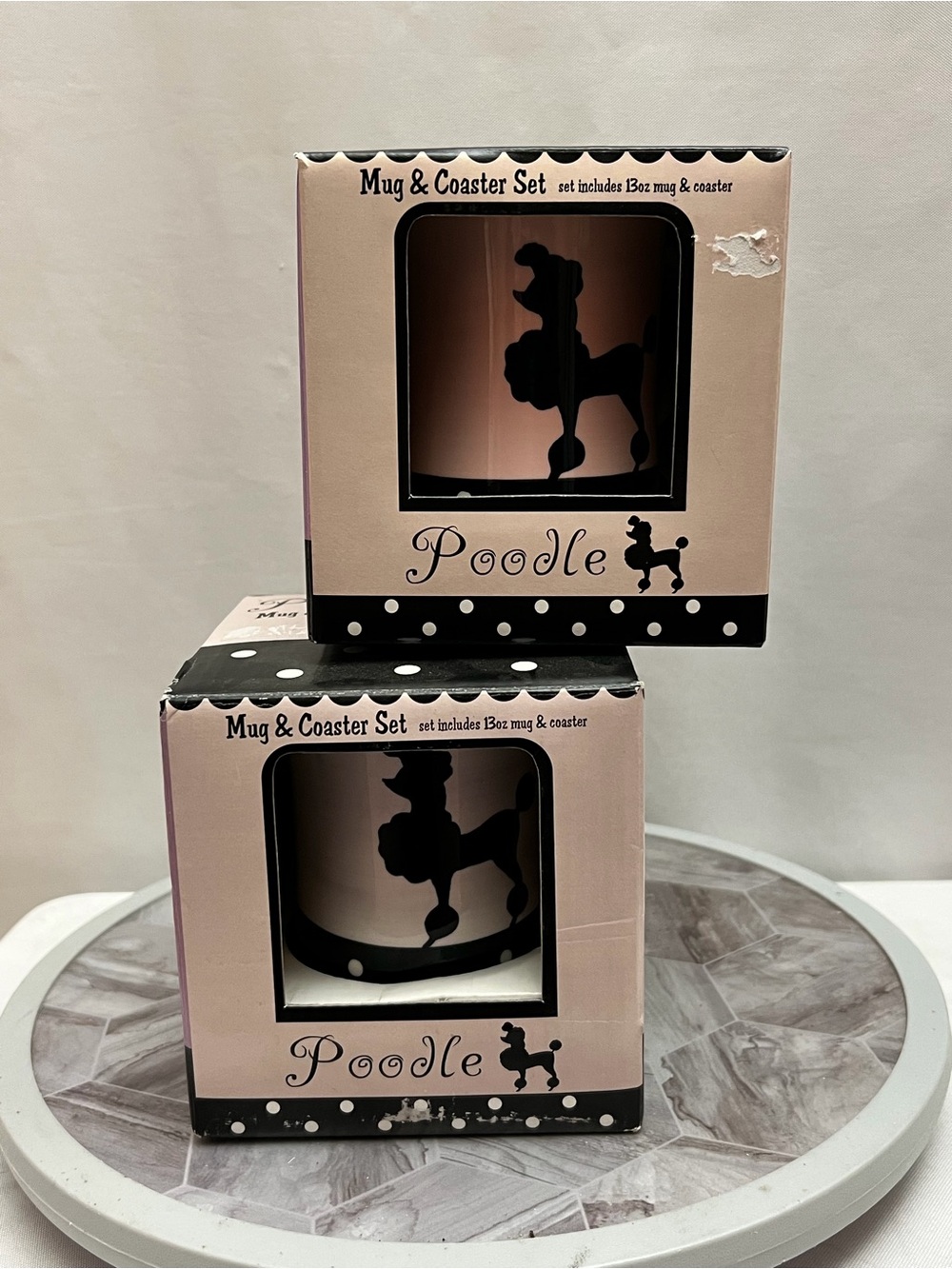 Set of 2 HuesnBrews Poodle Mug & Coaster Sets Pink Black 13 Oz Dog Lover - Picture 4 of 14